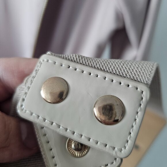 Timeless Quiet Lux Beige-Neutral Slim Dress w/Wide Mirror-Gold Belt - Picture 8 of 12